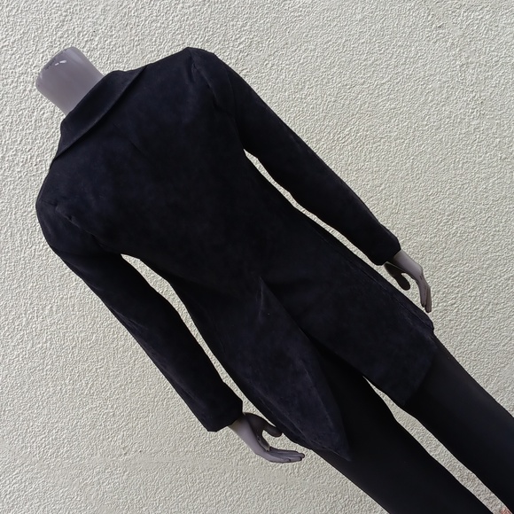 ALLEN SAMO LADIES VINTAGE BLACK FAUX SUEDE (3) BUTTON JACKET *UNLINED (USA) - Picture 17 of 17